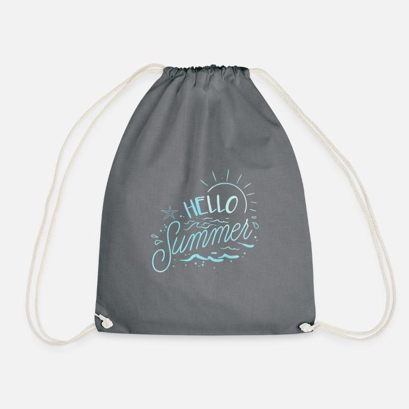 Hello Summer Sun Hot Vacation Beach - Drawstring Bag - grey