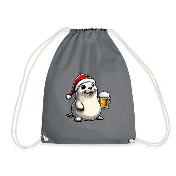 Robbe Tier Bier Xmas Weihnachten - Turnbeutel - Grau - Vorne