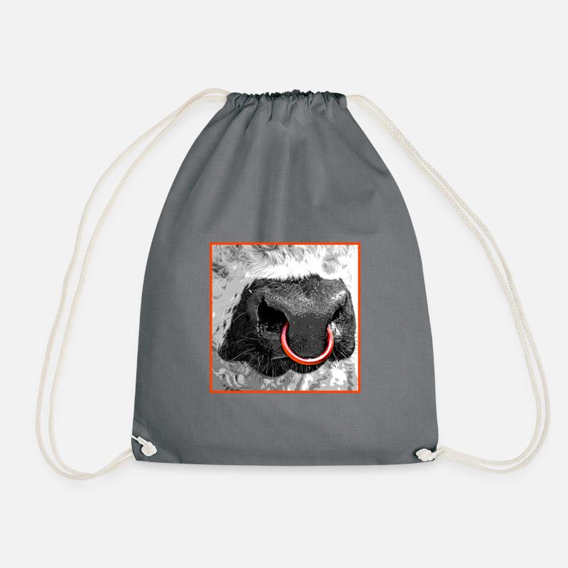 Galloway Bull / Nose ring - Drawstring Bag - grey