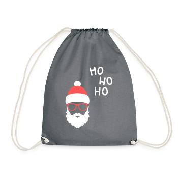 Weihnachtsmann Mütze Sonnenbrille Bart Santa - Turnbeutel - Grau - Vorne