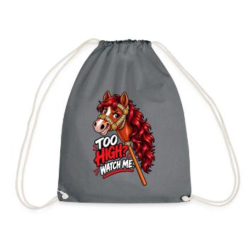 Hobby-Horsing-Sprung – Buntes Pferd - Turnbeutel - Grau - Vorne