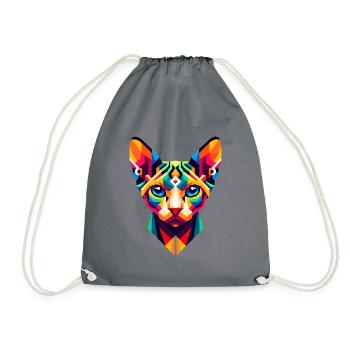 Geometric Sphynx Cat: Vibrant Abstract Portrait - Drawstring Bag - grey - Front