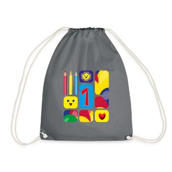 Bunte eins zum Geburtstag oder zur Grundschulzeit. - Turnbeutel - Grau - Vorne