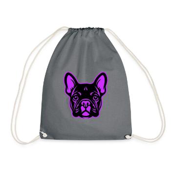 French Bulldog Dog Head - Drawstring Bag - grey - Front