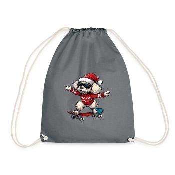 Poodle Dog Christmas Skateboard - Drawstring Bag - grey - Front
