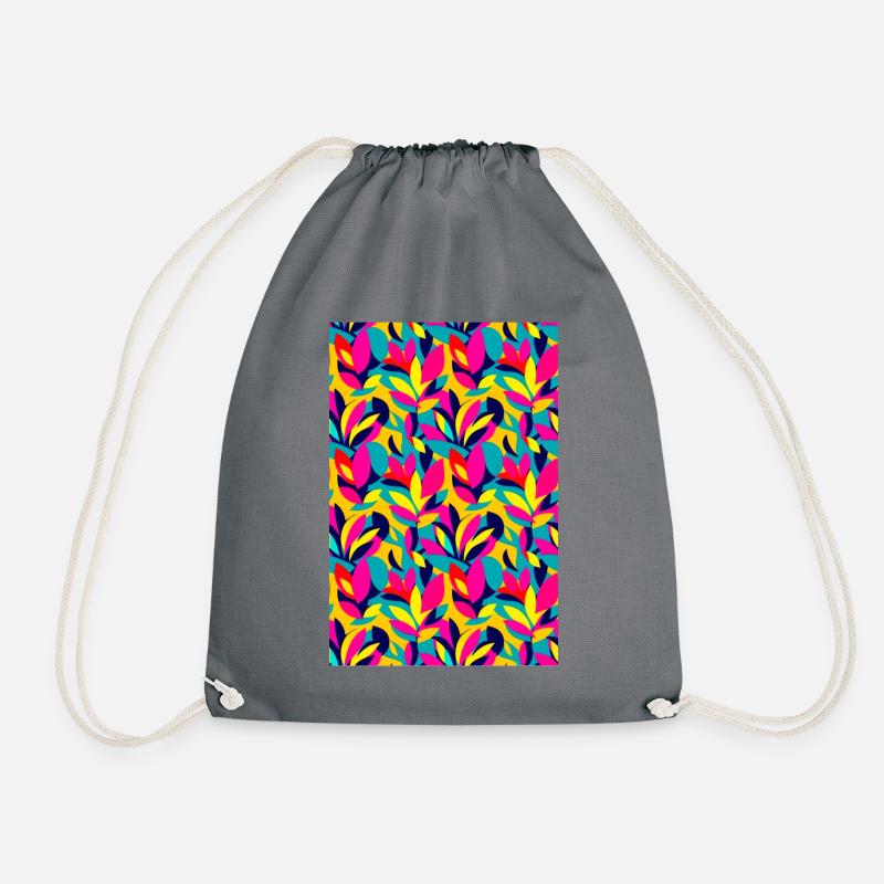 Bold and Vibrant leaves pattern - Drawstring Bag - grey
