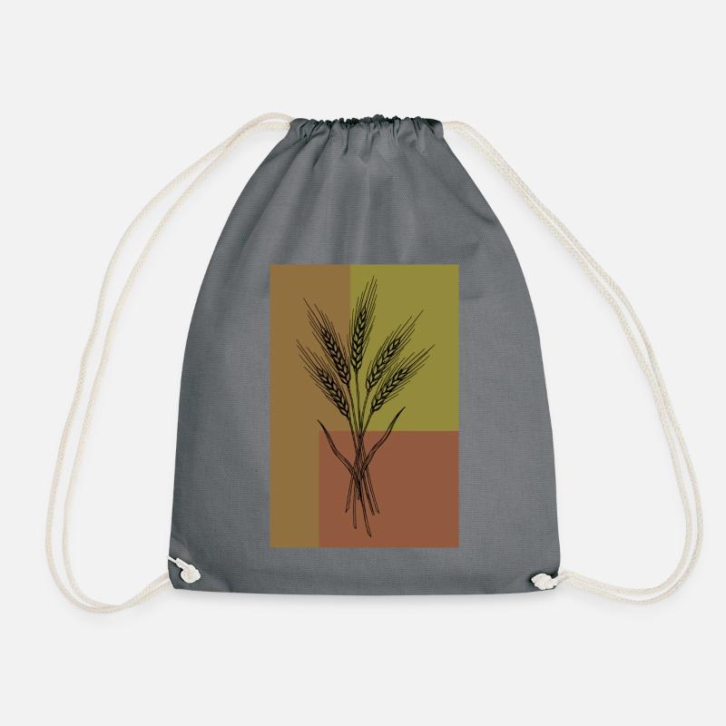 Wheat Ears Line Art – Botanical Design - Drawstring Bag - grey