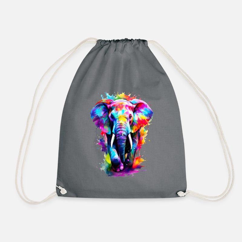 Painted Elephant - Drawstring Bag - grey