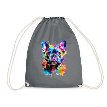 Chien Bouledogue Français Peint - Sac de sport léger - gris - Devant