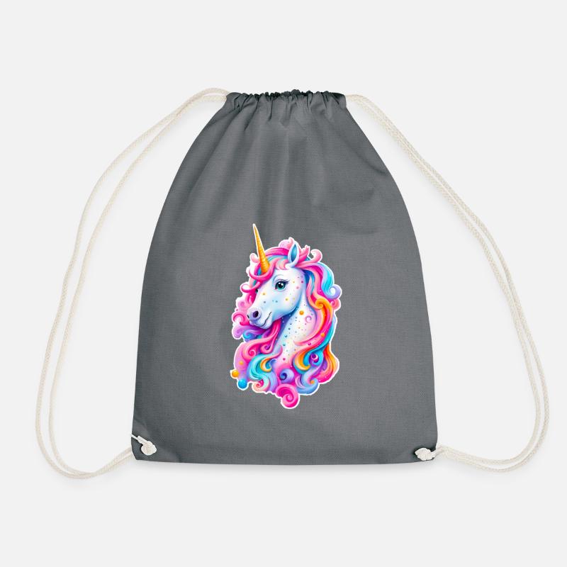 Rainbow Unicorn 01 - Drawstring Bag - grey