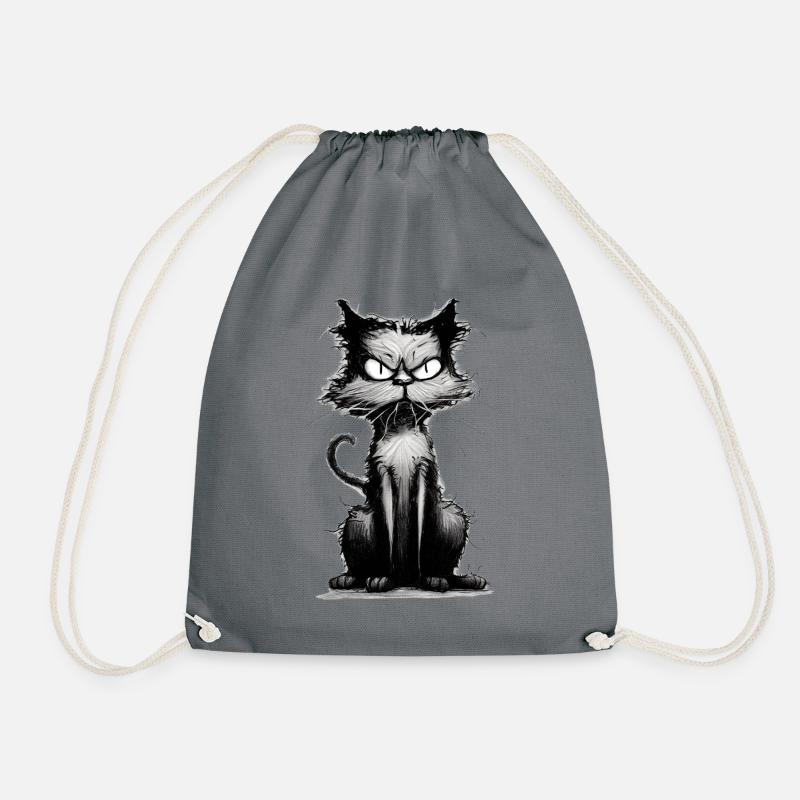 Funny Silly Cat - Drawstring Bag - grey