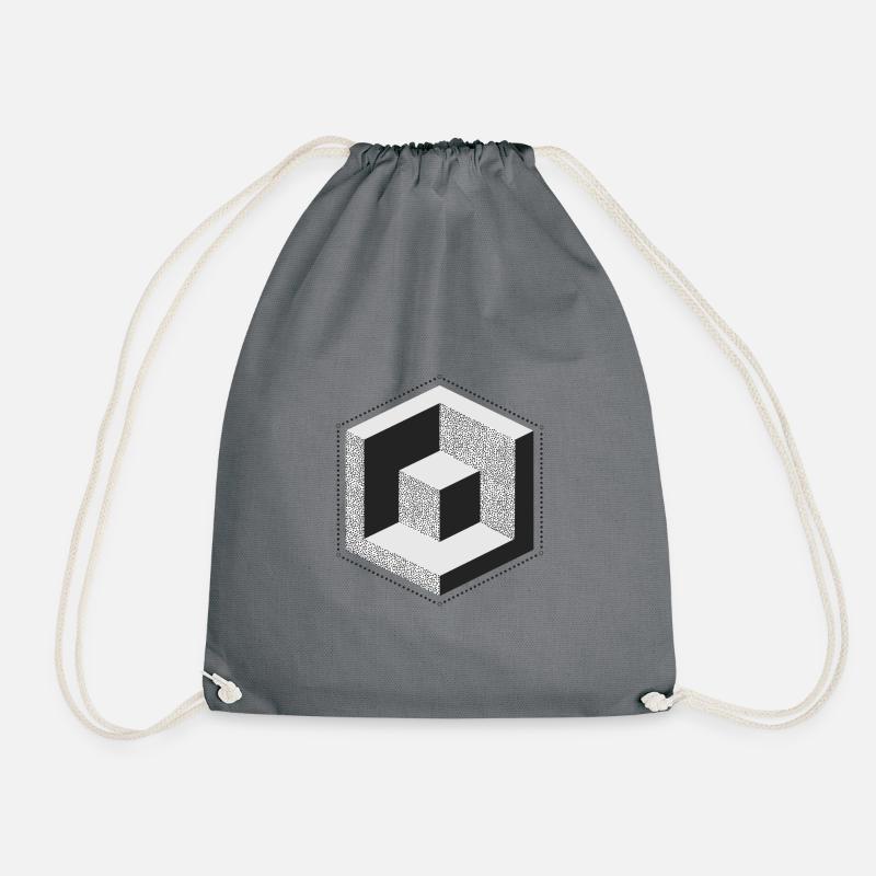 geometric cube - Drawstring Bag - grey