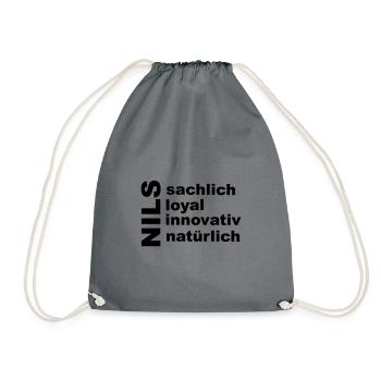 Nils - Ein ganz besonders Design nur für Nils - Turnbeutel - Grau - Vorne