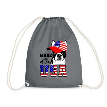 Boston Terrier in Usa hergestellt - Turnbeutel - Grau - Vorne