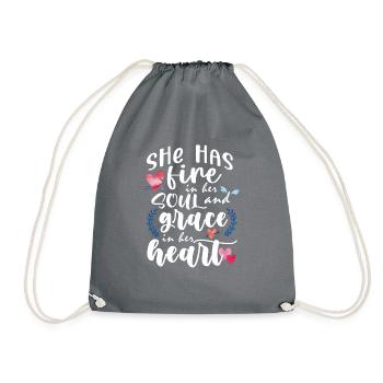 She Has Fire In Her Soul And Grace In Her Heart - Drawstring Bag - grey - Front