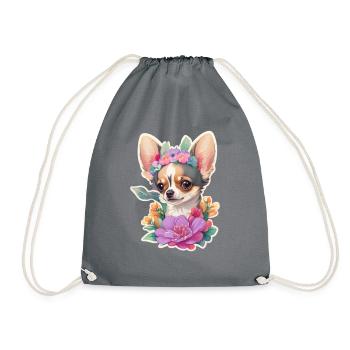 Chihuahua au pastel avec des fleurs - Sac de sport léger - gris - Devant