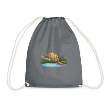 Leopard hunts in the water - Drawstring Bag - grey - Front