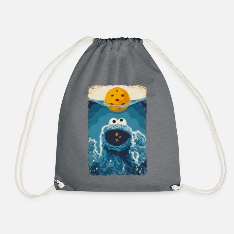 Sesame Street Cookie Monster Like Shark - Drawstring Bag - grey