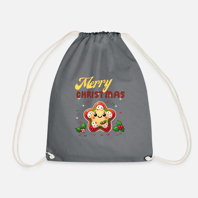 Gingerbread Star Merry Christmas - Drawstring Bag - grey