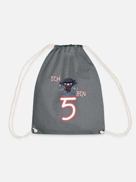 Ich bin 5 Ninja Geburtstag 5.Geburtstag - Turnbeutel - Grau