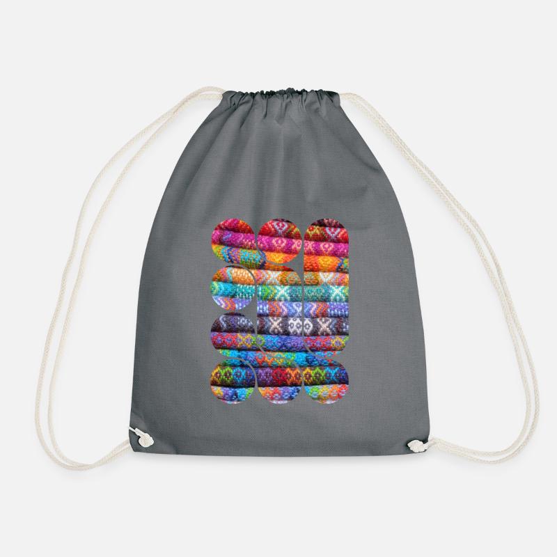 Bright Knitted Patchwork - Drawstring Bag - grey