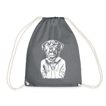 Rottweiler with a threatening look and an open mouth. - Drawstring Bag - grey - Front