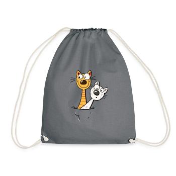 Two funny cats in the shirt - cat - kitten -fun - Drawstring Bag - grey - Front