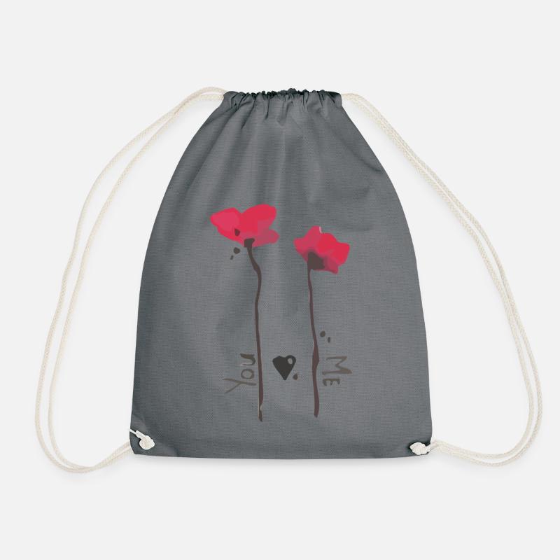 poppies and love - Drawstring Bag - grey
