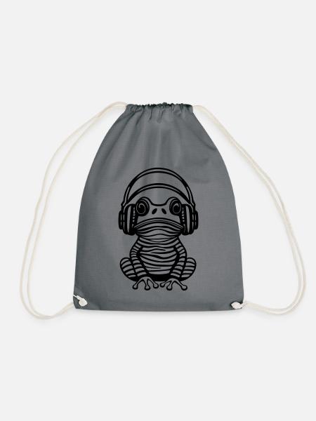 Frog with headphones by ReenBerlin - Drawstring Bag - grey