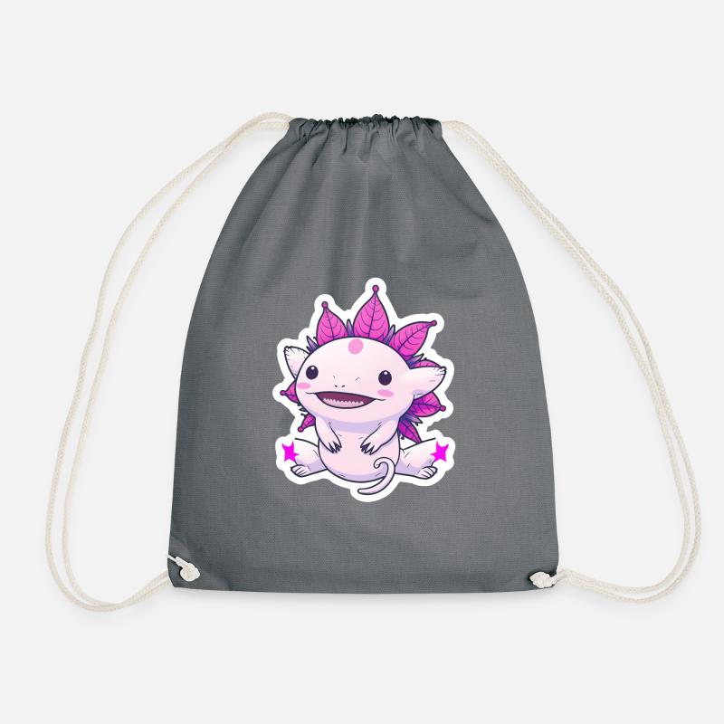 Smiling Axolotl - Drawstring Bag - grey