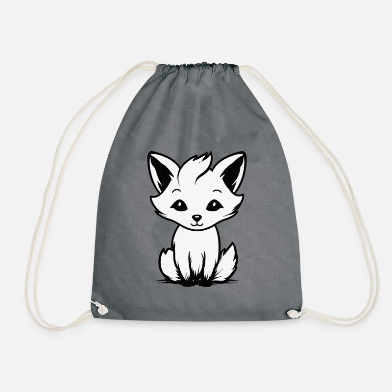 Cute fox cartoon style - Drawstring Bag - grey