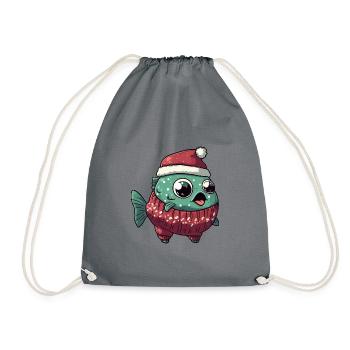 Piranha Fische Weihnachten Comic - Turnbeutel - Grau - Vorne