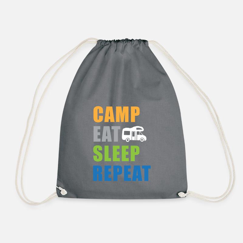 Camp Eat Sleep Repeat motorhome in color - Drawstring Bag - grey