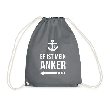 Er ist mein Anker | Partnershirt | Ehefrau | Ehe - Turnbeutel - Grau - Vorne