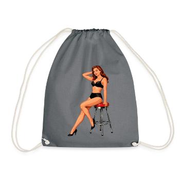 Vintage Rockabilly Pin-up: Rothaarige Schönheit - Turnbeutel - Grau - Vorne