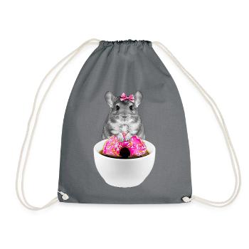 Lustiger Hamster mit rosa Donuts und Schleife - Turnbeutel - Grau - Vorne
