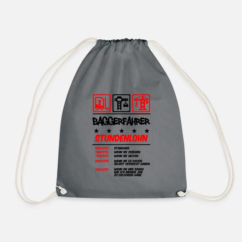 Stundenlohn | Bagger Baggerfahrer - Turnbeutel - Grau