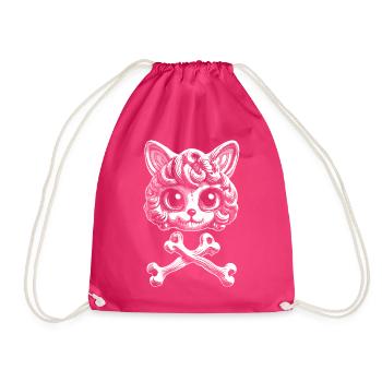 Samtpfoten-Pirat: Einzigartiges Katzenkopf-T-Shirt - Turnbeutel - Fuchsia - Vorne