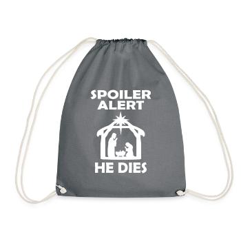 Christmas Spoiler Alert - Funny Christmas Meme - Drawstring Bag - grey - Front