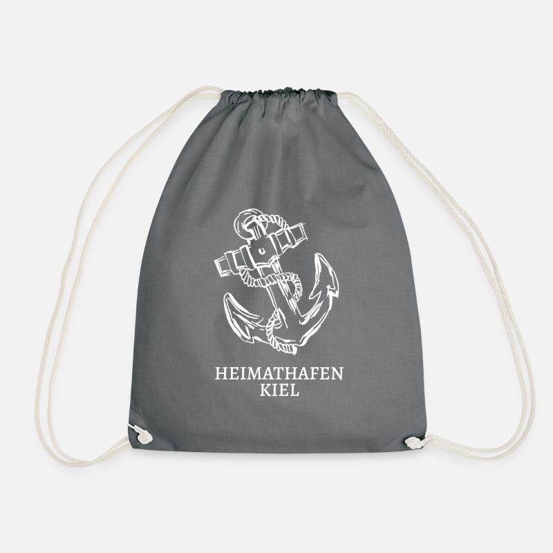 Heimathafen Kiel mit Anker, weiß - Turnbeutel - Grau