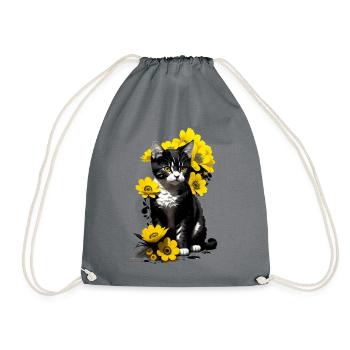 Chaton assis avec des fleurs jaunes - Sac de sport léger - gris - Devant