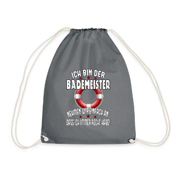 Bademeister immer Recht Rettungsring Geschenk - Turnbeutel - Grau - Vorne