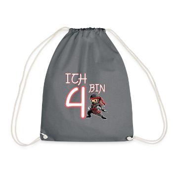 Ich bin 4 Ninja Geburtstag 4.Geburtstag - Turnbeutel - Grau - Vorne