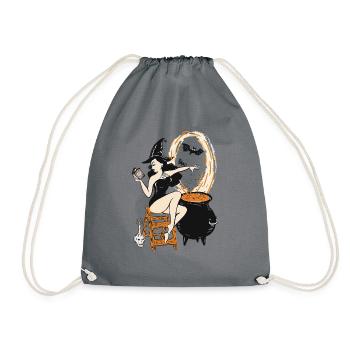 Halloween Witch Pin Up Vintage Retro - Drawstring Bag - grey - Front