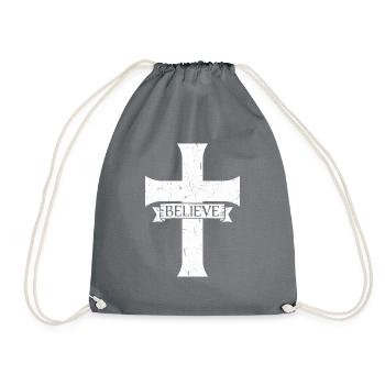 Believe Cross Jesus Christ Faith Christian Lover - Drawstring Bag - grey - Front