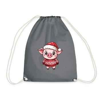 Pig Christmas Comic - Drawstring Bag - grey - Front