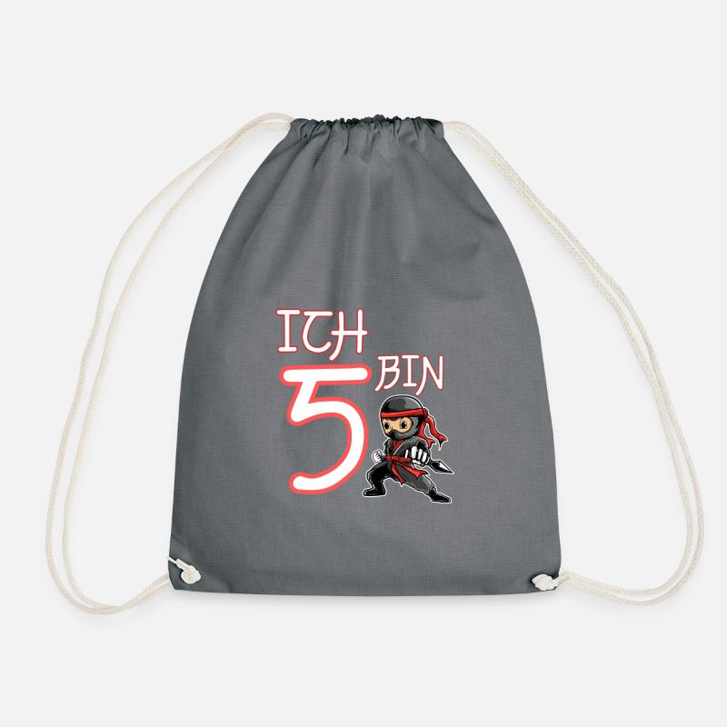 Ich bin 5 Ninja Geburtstag 5.Geburtstag - Turnbeutel - Grau