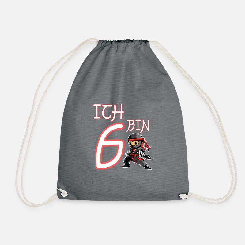 Ich bin 6 Ninja Geburtstag 6.Geburtstag - Turnbeutel - Grau