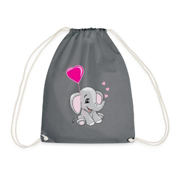 Karikatur lächelnder Elefant, der einen Ballon hält - Turnbeutel - Grau - Vorne