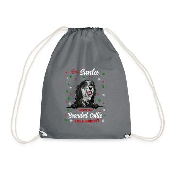 Bearded Collie Hund Weihnachten Hunderasse - Turnbeutel - Grau - Vorne